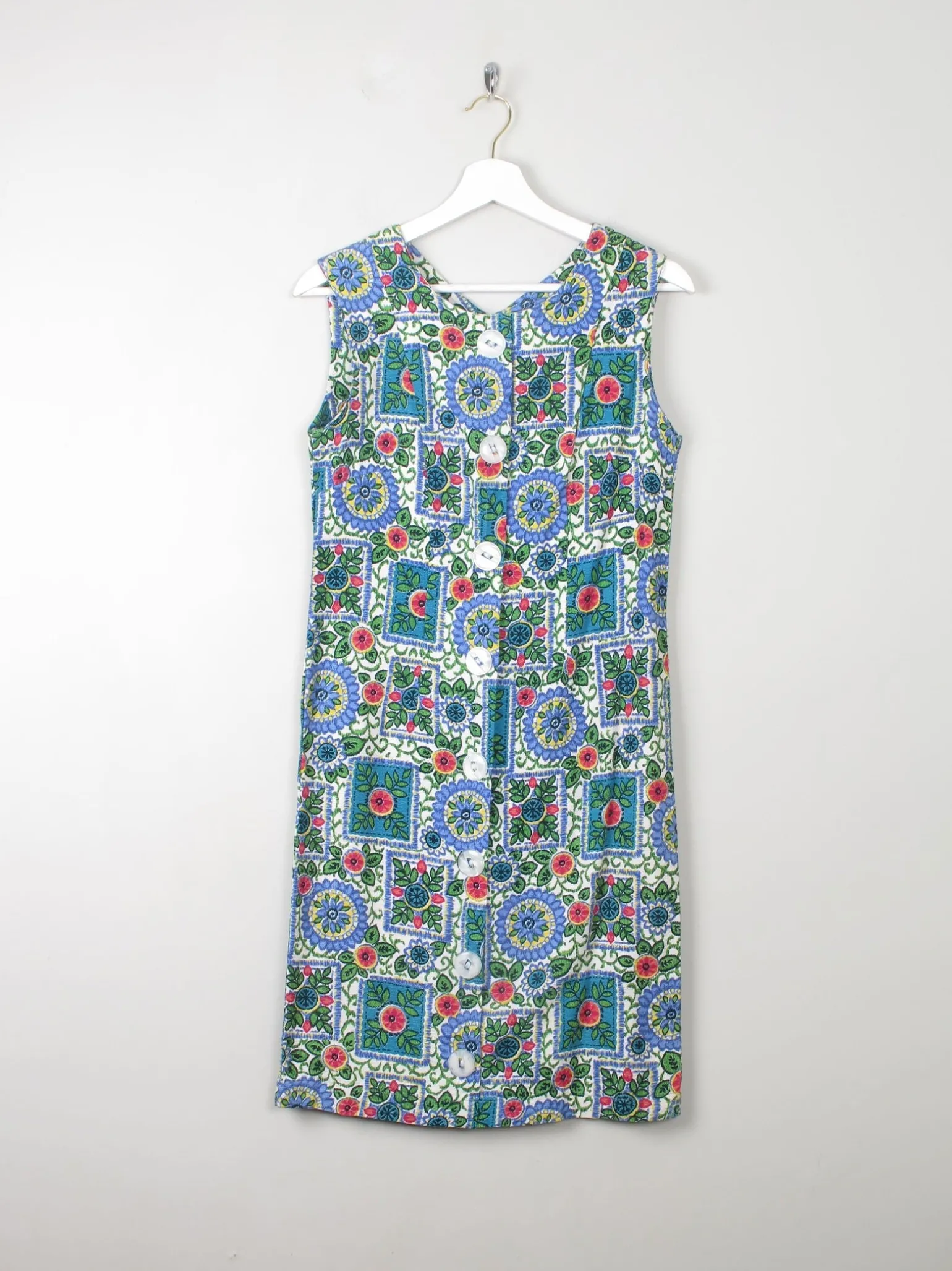 Vintage Printed Blue 1960s Dress XS