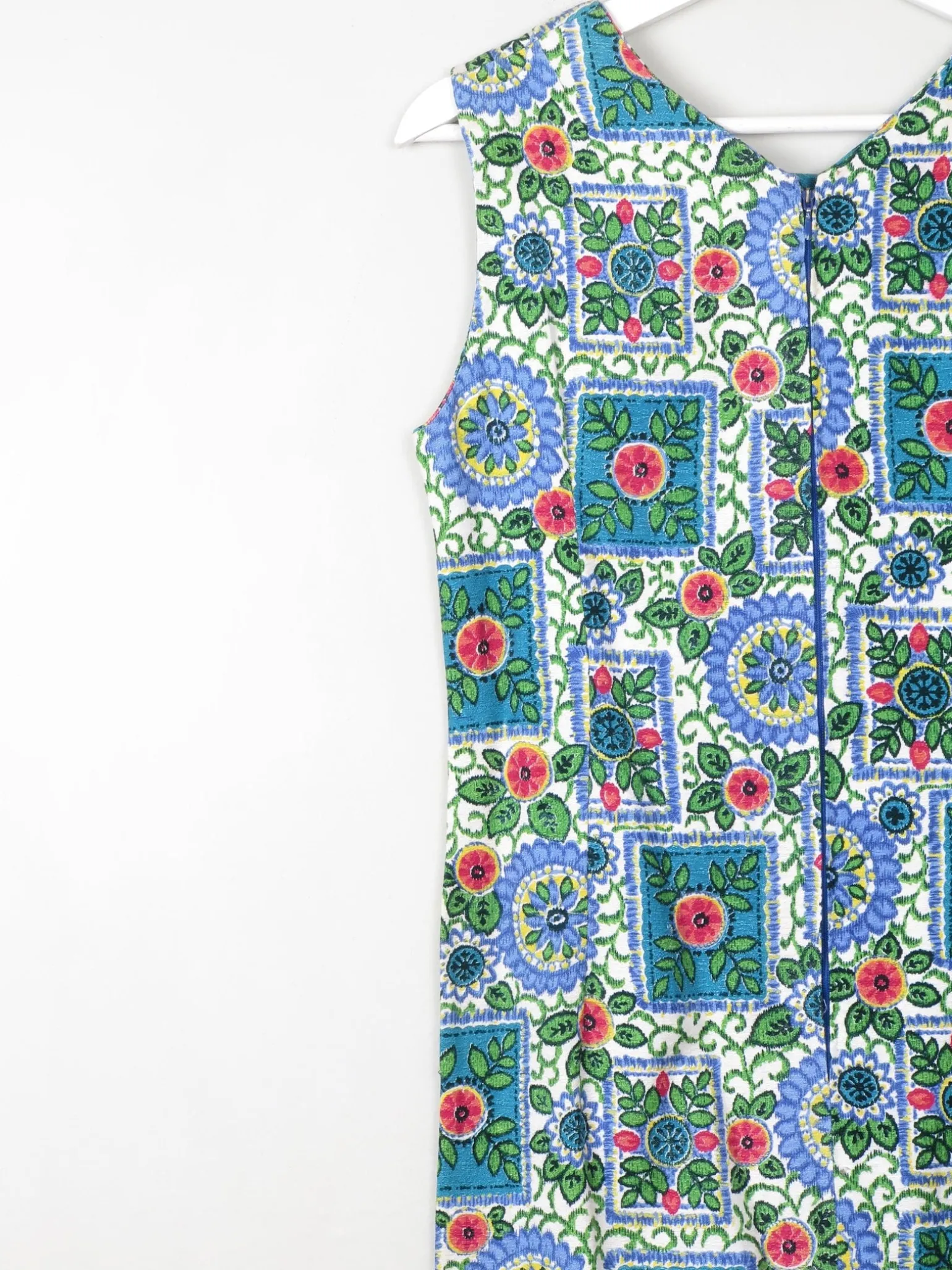 Vintage Printed Blue 1960s Dress XS