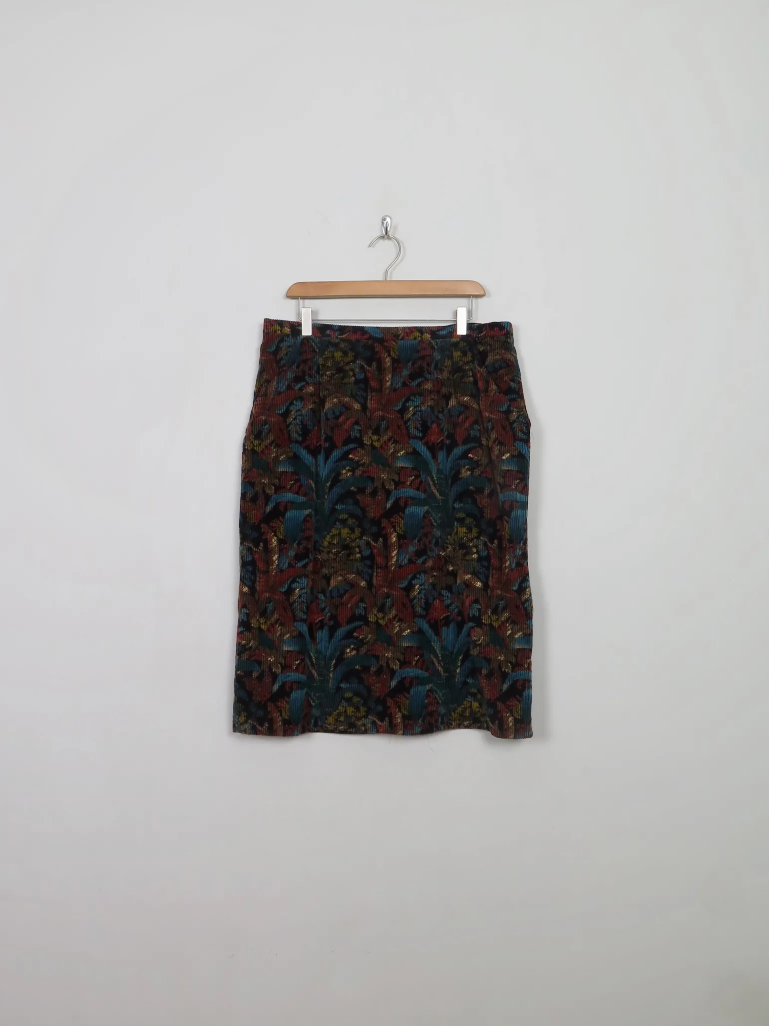 Vintage Printed Corduroy Midi Skirt 34"