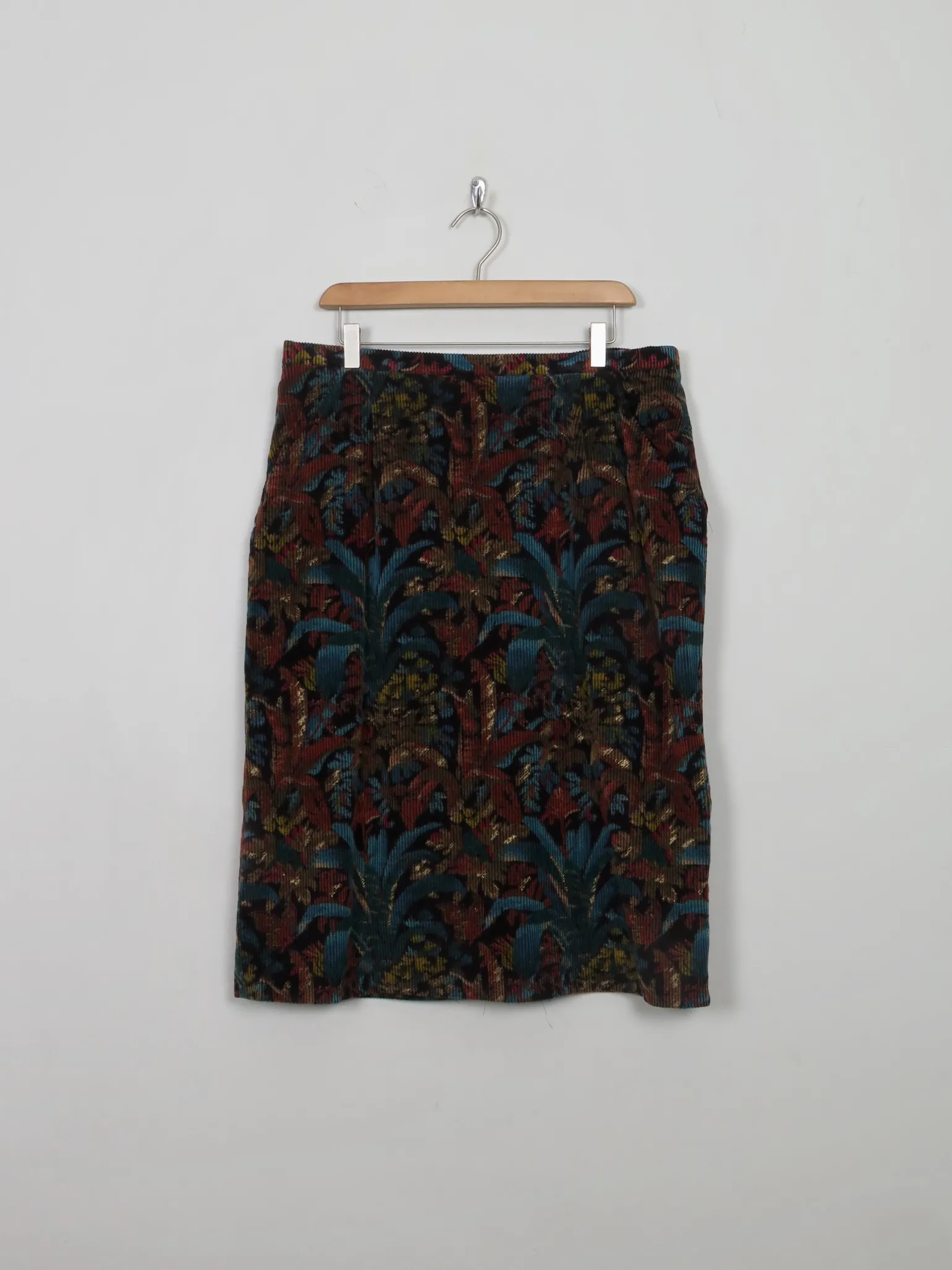 Vintage Printed Corduroy Midi Skirt 34"