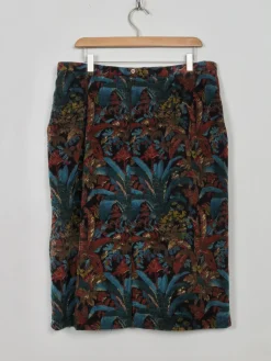Vintage Printed Corduroy Midi Skirt 34