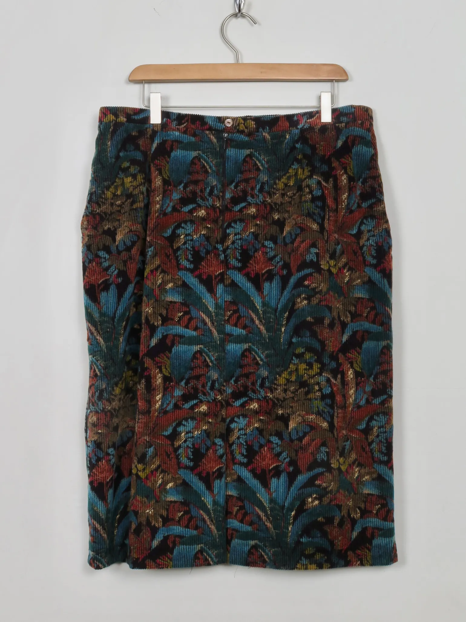 Vintage Printed Corduroy Midi Skirt 34"