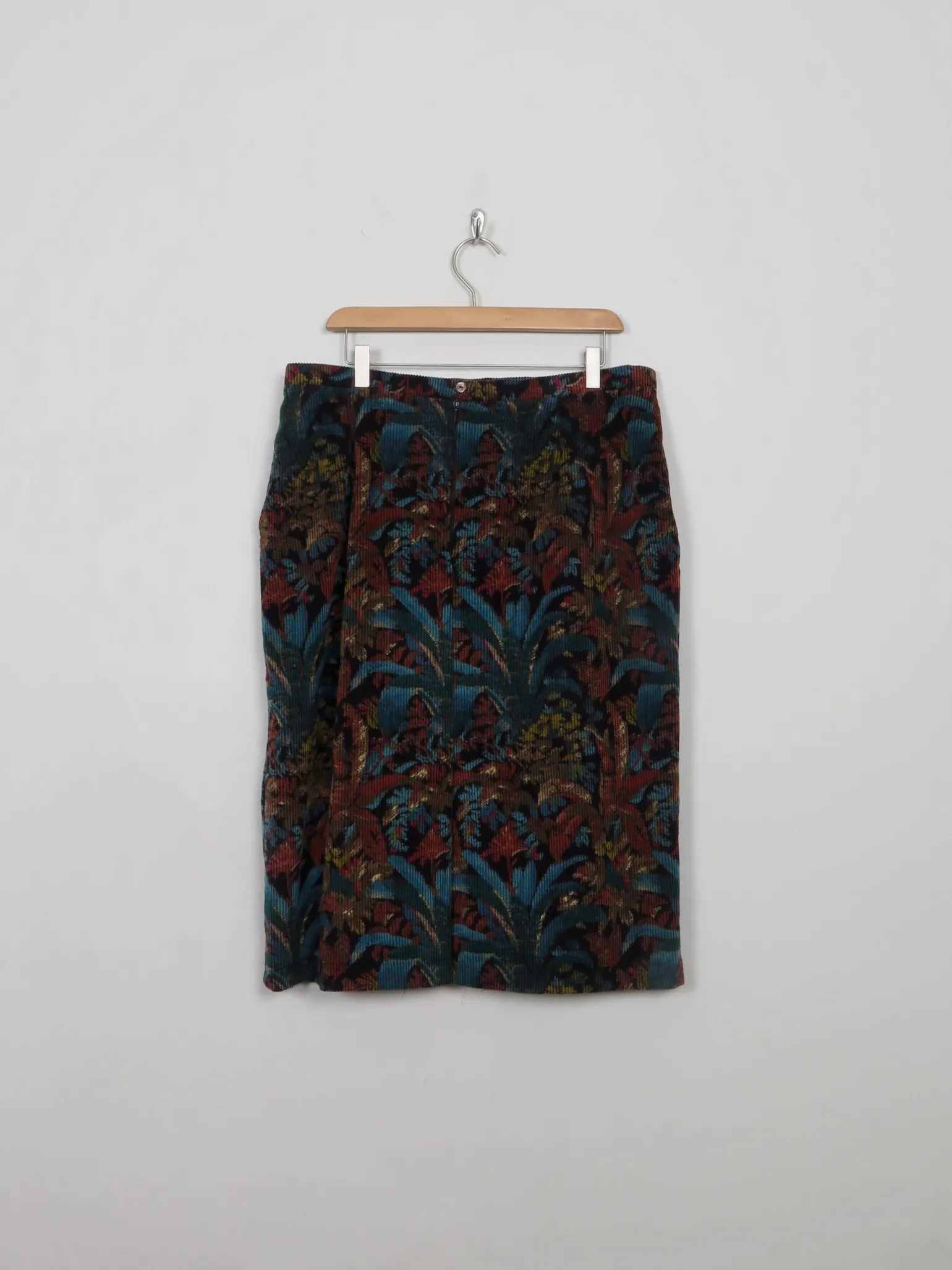 Vintage Printed Corduroy Midi Skirt 34"