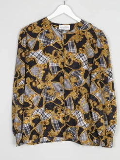 Vintage Printed Gold & Black Blouse M