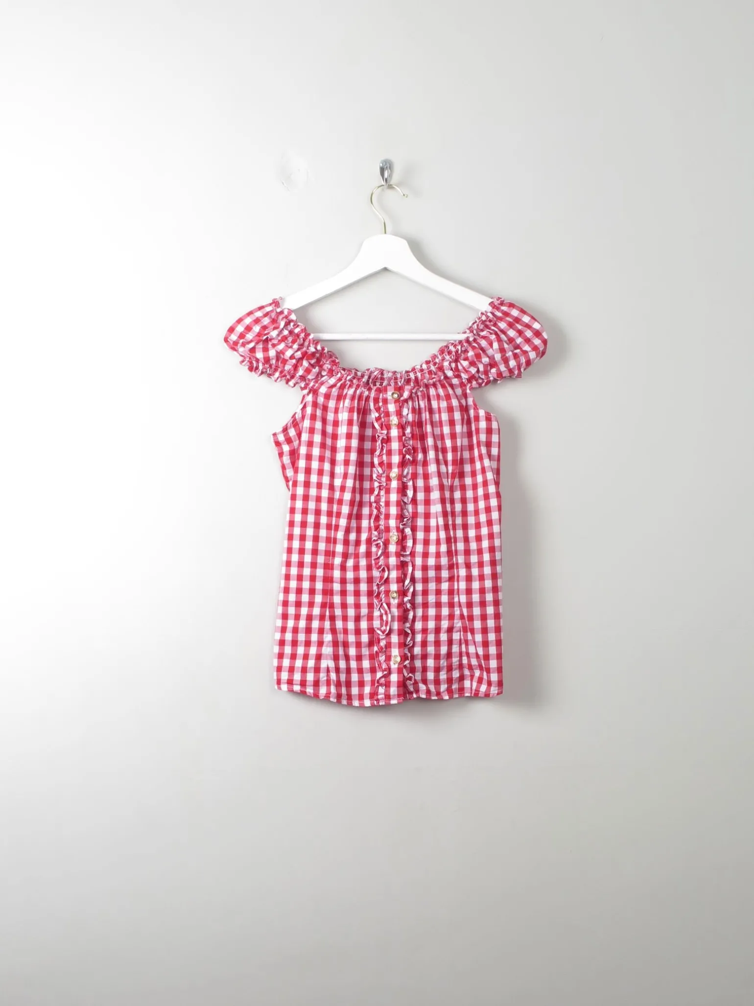 Vintage Red & White Check Top S