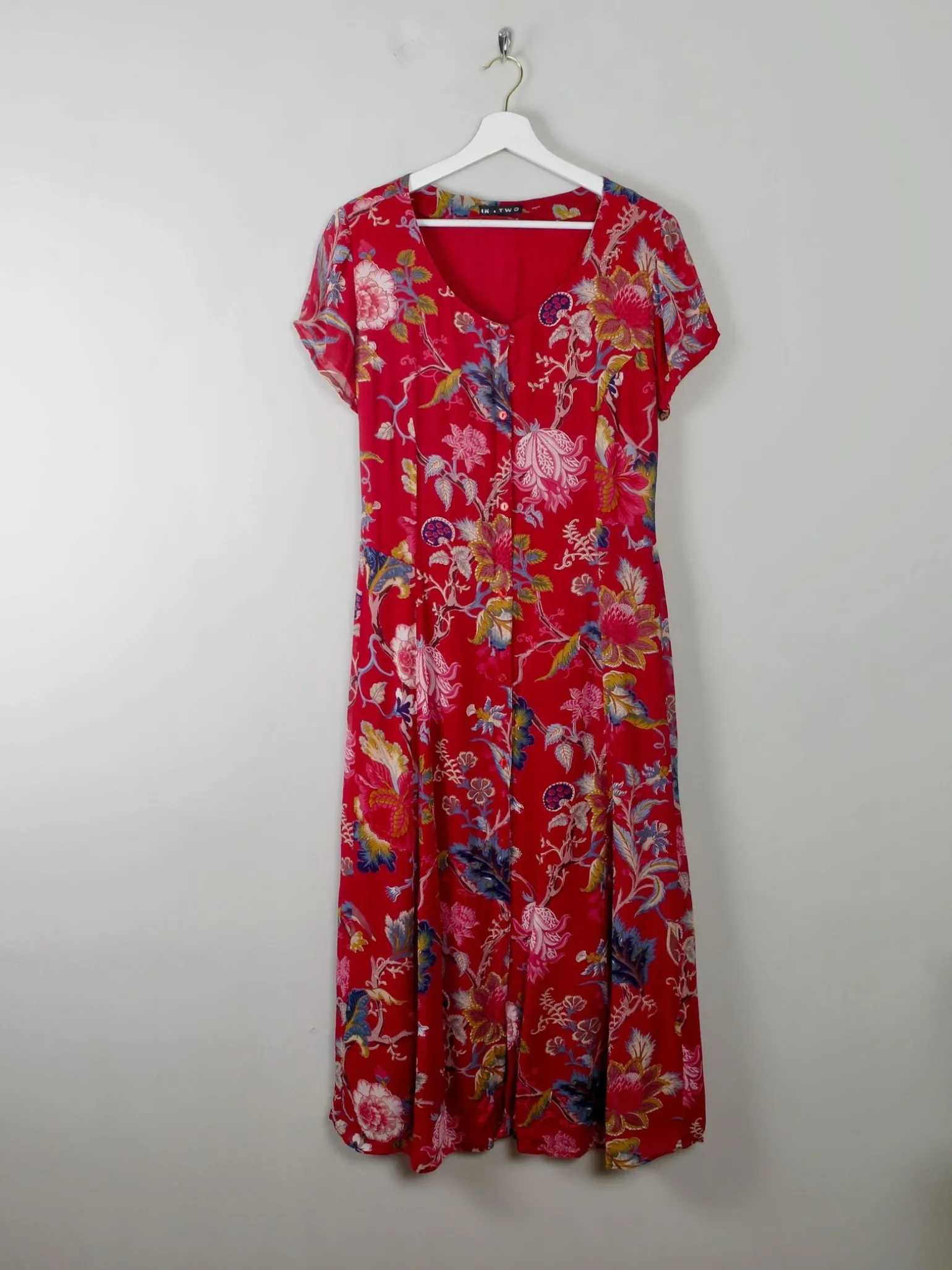 Vintage Red Button Down Midi Dress S/M