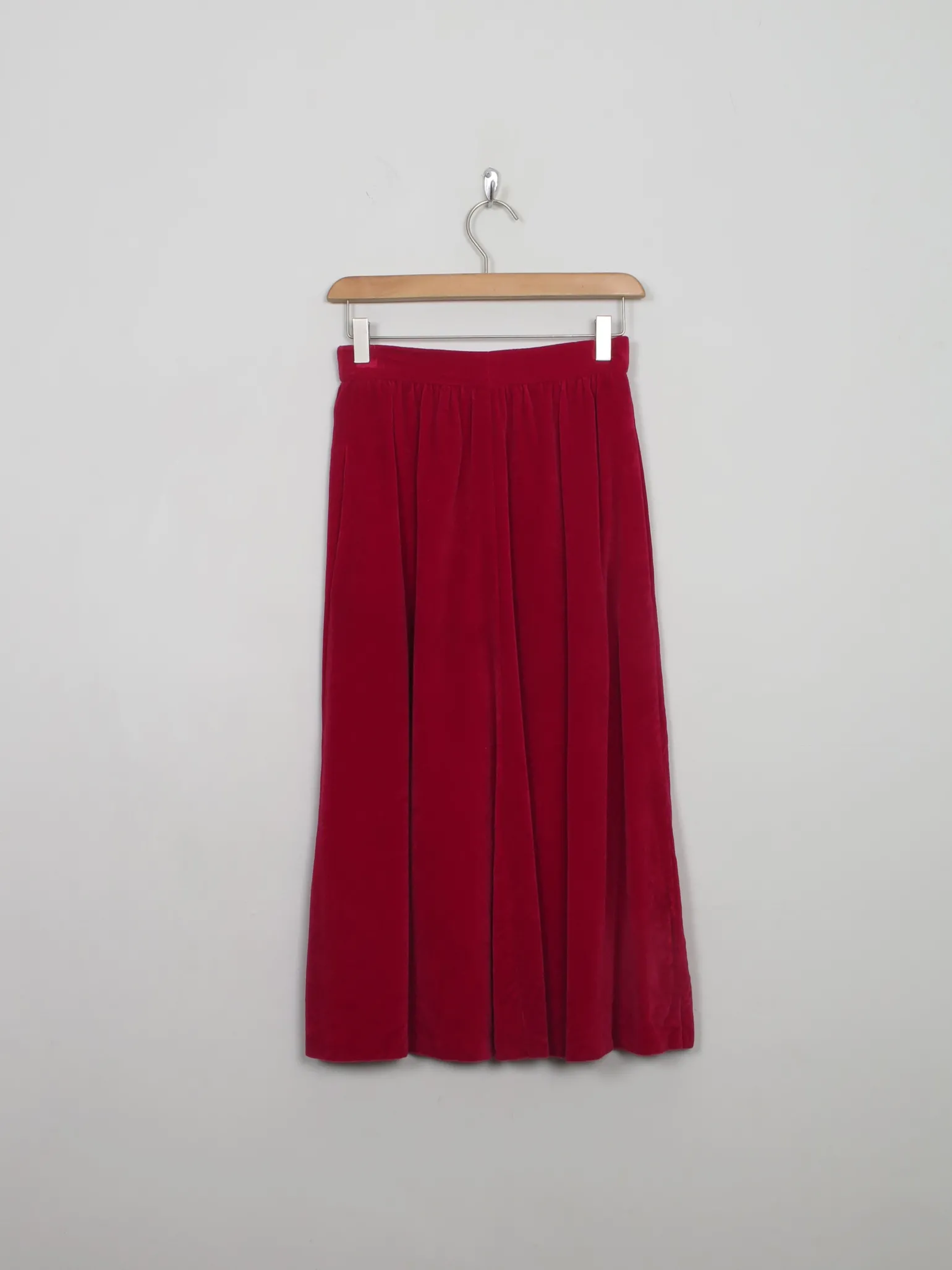 Vintage Red Velvet Skirt Midi XXS 24" w