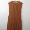 Vintage Rust Linen Pleated Dress S