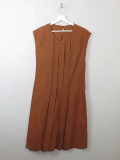 Vintage Rust Linen Pleated Dress S
