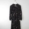 Vintage 1970s Black Patterned Dress 12/14