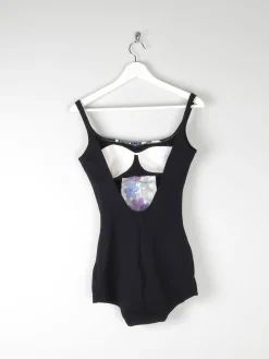 Vintage 1960s Black Swimsuit With Floral Design 10/12