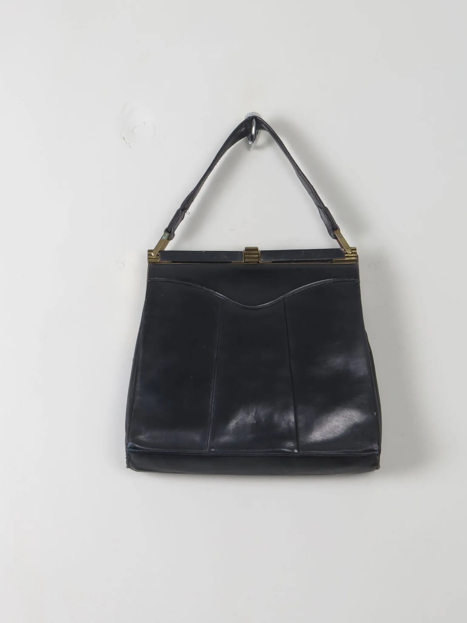 Vintage 1940s Navy Leather Handbag