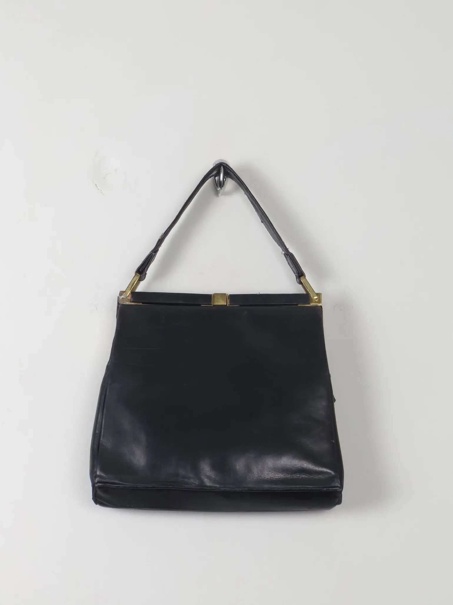 Vintage 1940s Navy Leather Handbag
