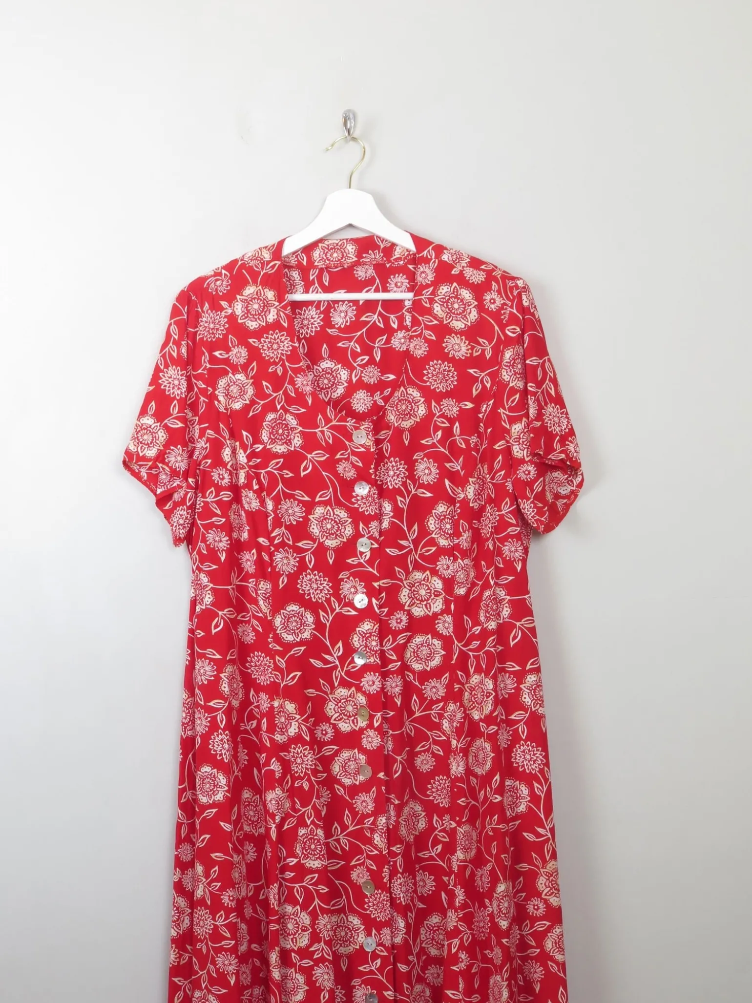 Vintage 90s Red Printed Tea Dress L/XL