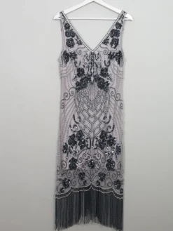 Vintage 1920s Style Grey & Mauve Beaded Dress