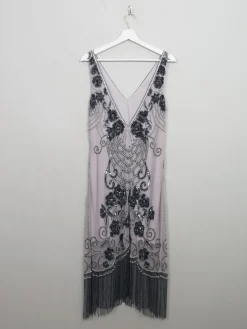 Vintage 1920s Style Grey & Mauve Beaded Dress