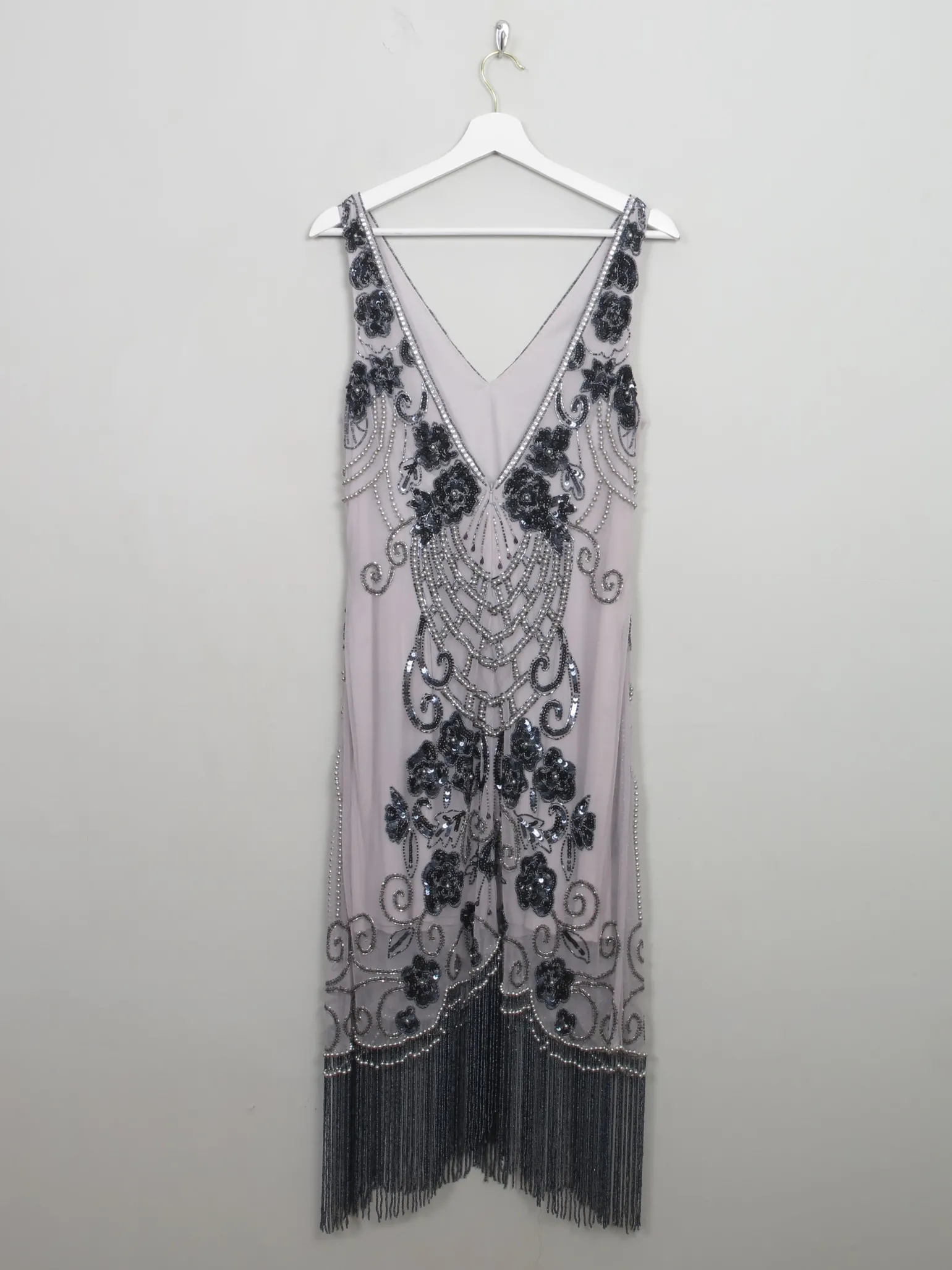 Vintage 1920s Style Grey & Mauve Beaded Dress