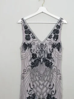 Vintage 1920s Style Grey & Mauve Beaded Dress