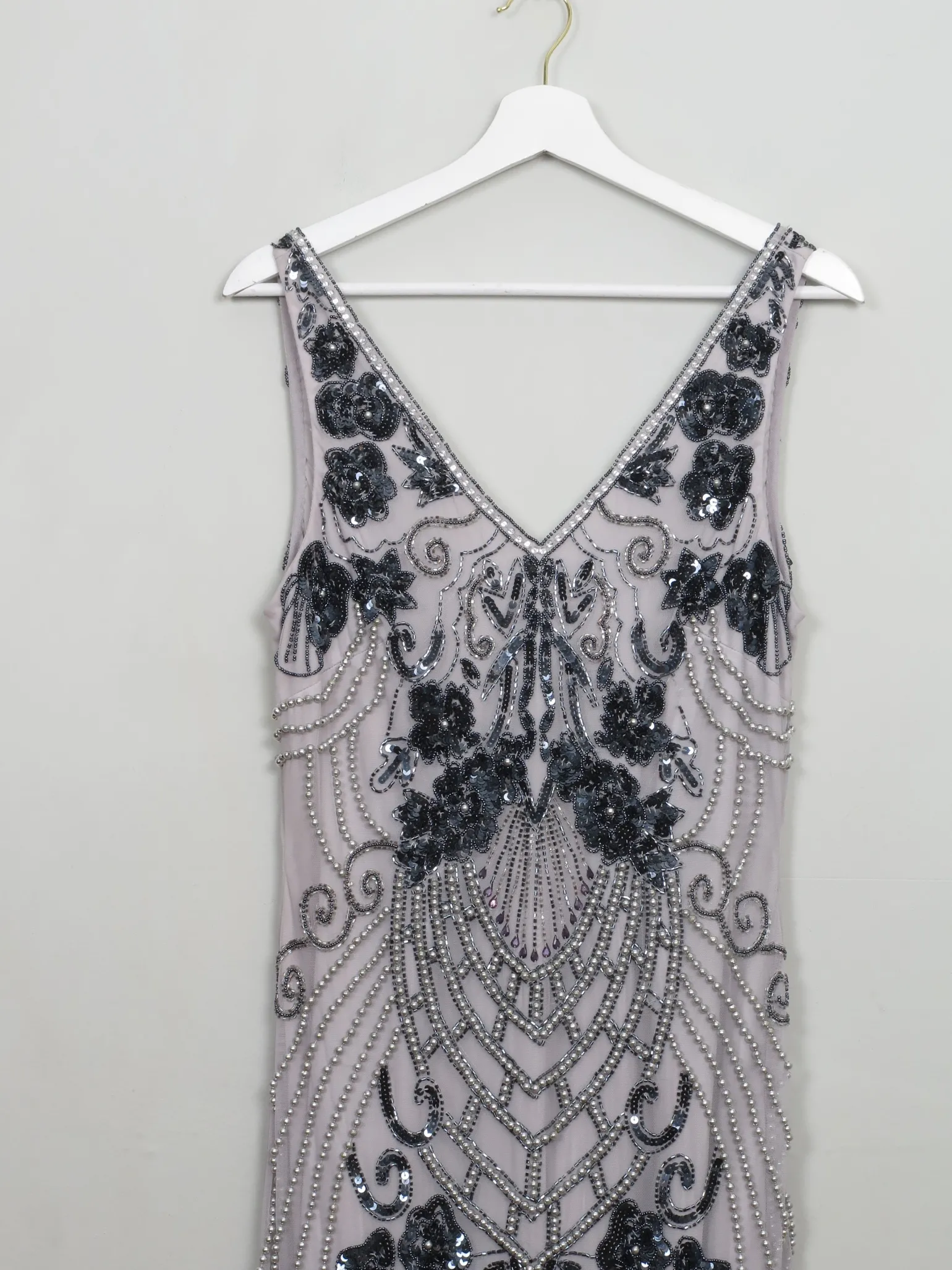Vintage 1920s Style Grey & Mauve Beaded Dress