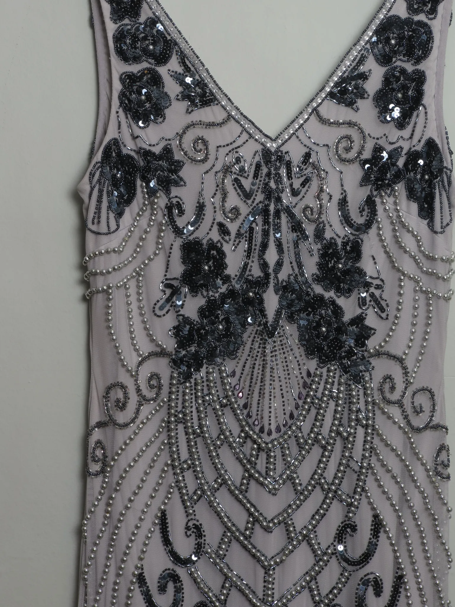 Vintage 1920s Style Grey & Mauve Beaded Dress