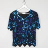 Vintage Sequin Unworn Blue & Green V neck Top M/L