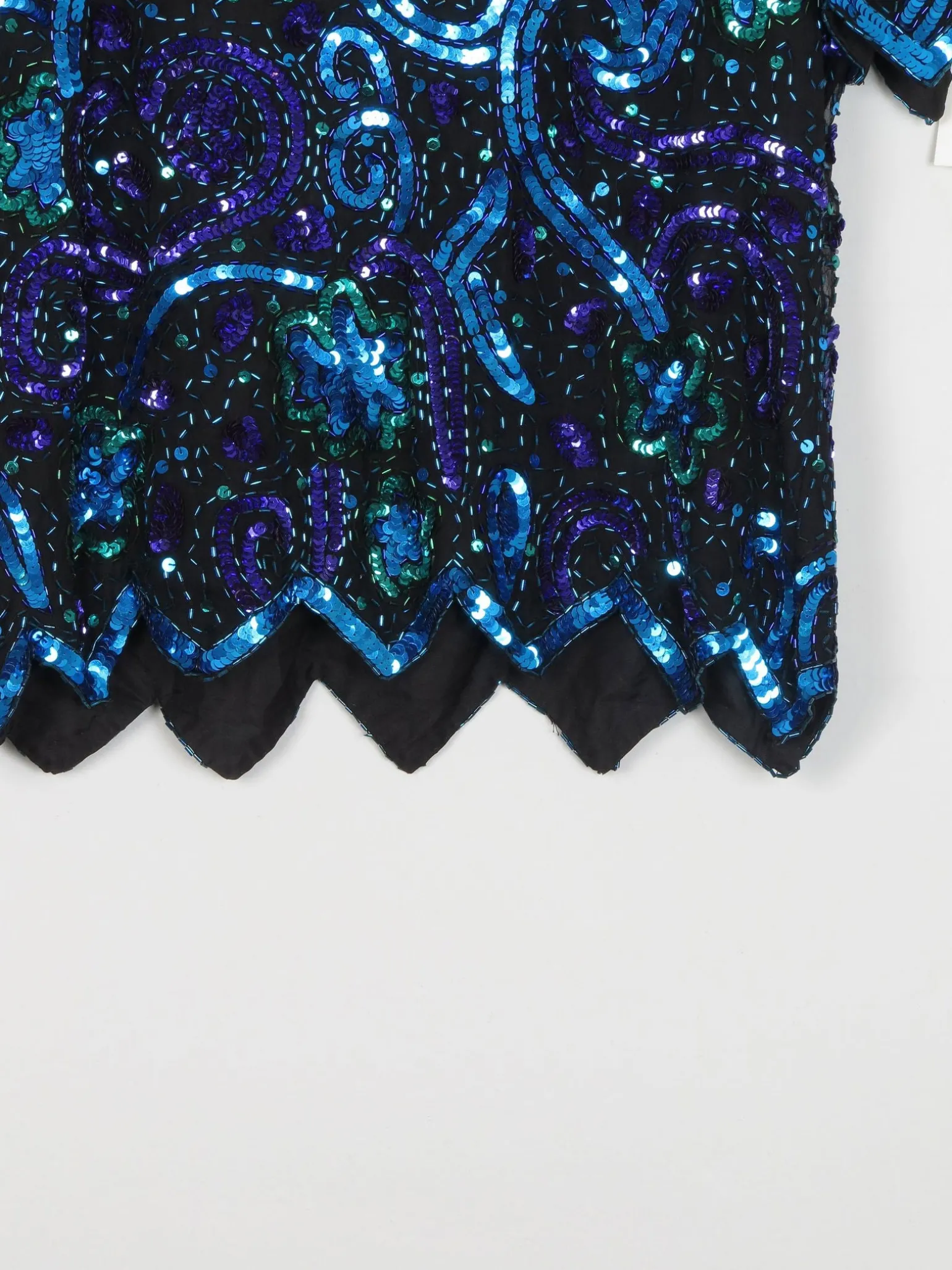Vintage Sequin Unworn Blue & Green V neck Top M/L