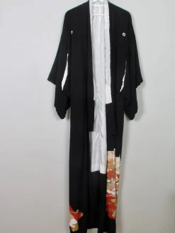 Vintage Silk & Wool Black & Embellished Kimono S/M