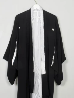 Vintage Silk & Wool Black & Embellished Kimono  S/M