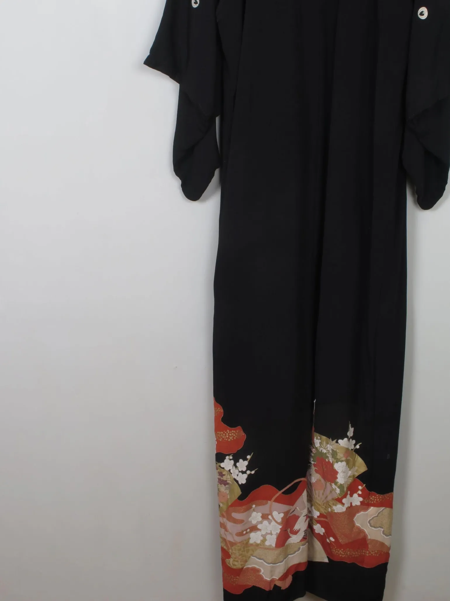 Vintage Silk & Wool Black & Embellished Kimono S/M
