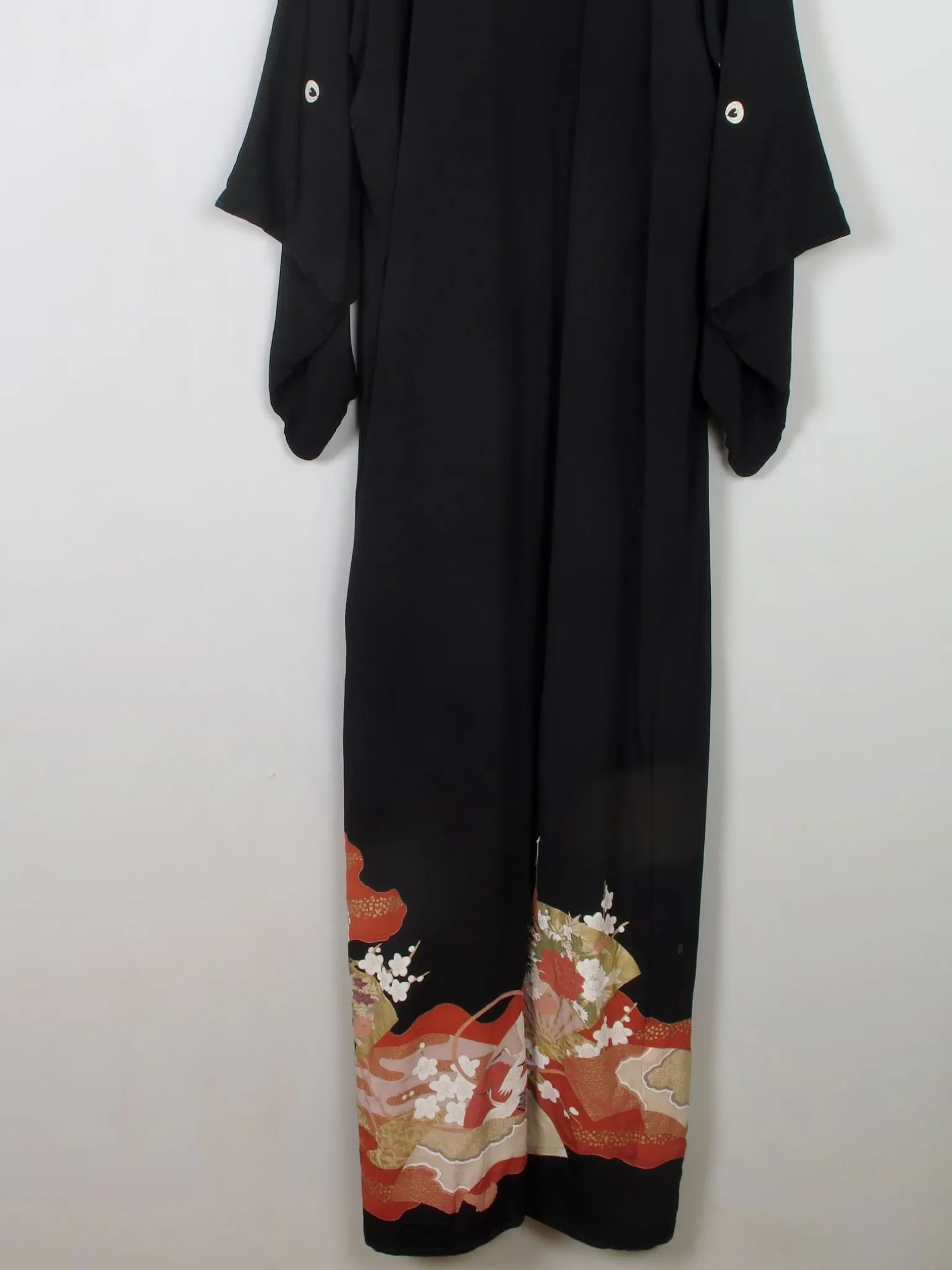 Vintage Silk & Wool Black & Embellished Kimono S/M
