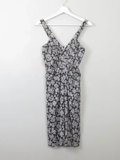 Vintage Sleeveless  Black & White Floral Dress XS