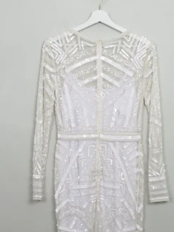 Vintage Style Cream Beaded Fitted Dress S