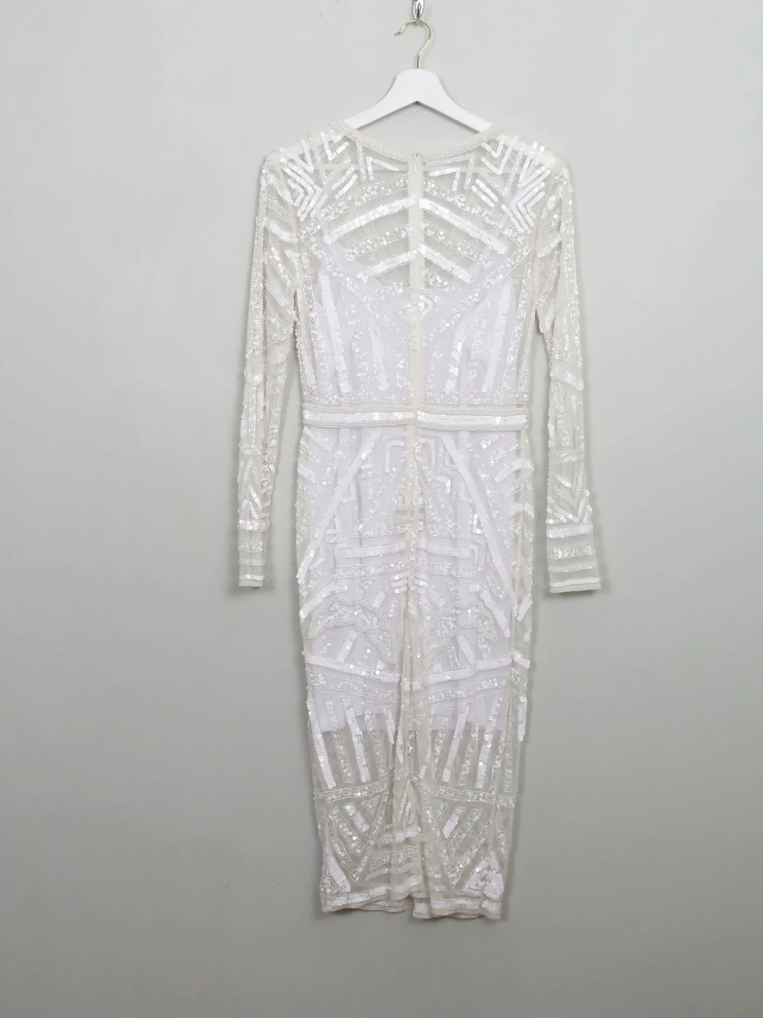 Vintage Style Cream Beaded Fitted Dress S
