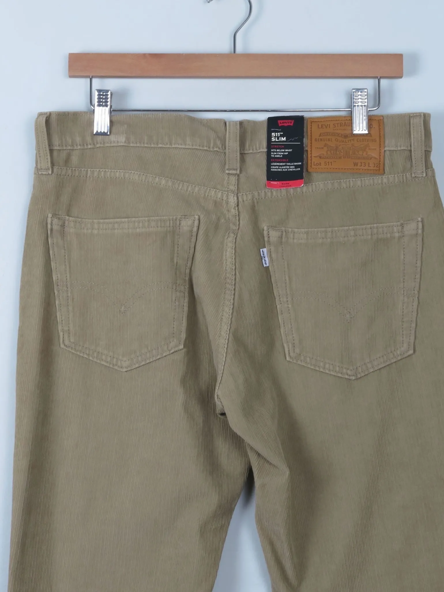 Vintage Style Levi's 511 Corduroy Beige Trousers 33"W/32"L New