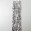 Vintage Style 1920s Flapper Silver Beaded Dress New S