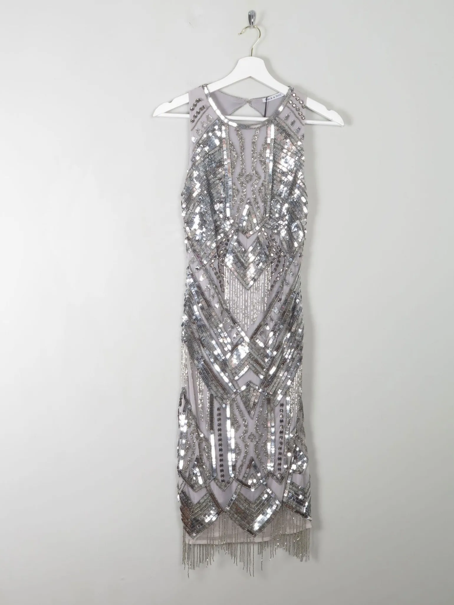 Vintage Style 1920s Flapper Silver Beaded Dress New S