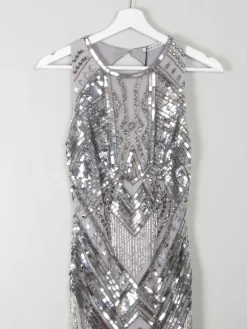 Vintage Style 1920s Flapper Silver Beaded Dress New S