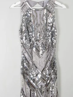 Vintage Style 1920s Flapper Silver Beaded Dress New S