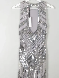 Vintage Style 1920s Flapper Silver Beaded Dress New S