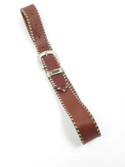 Vintage Tan Leather Blanket Stitch Belt With Levis Buckle XS