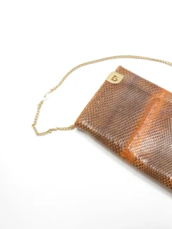 Vintage Tan Snakeskin Envelope Shoulder  Bag