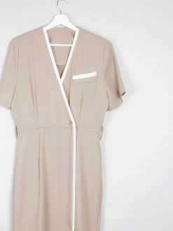 Vintage Taupe Cross Over Style Summer Dress S