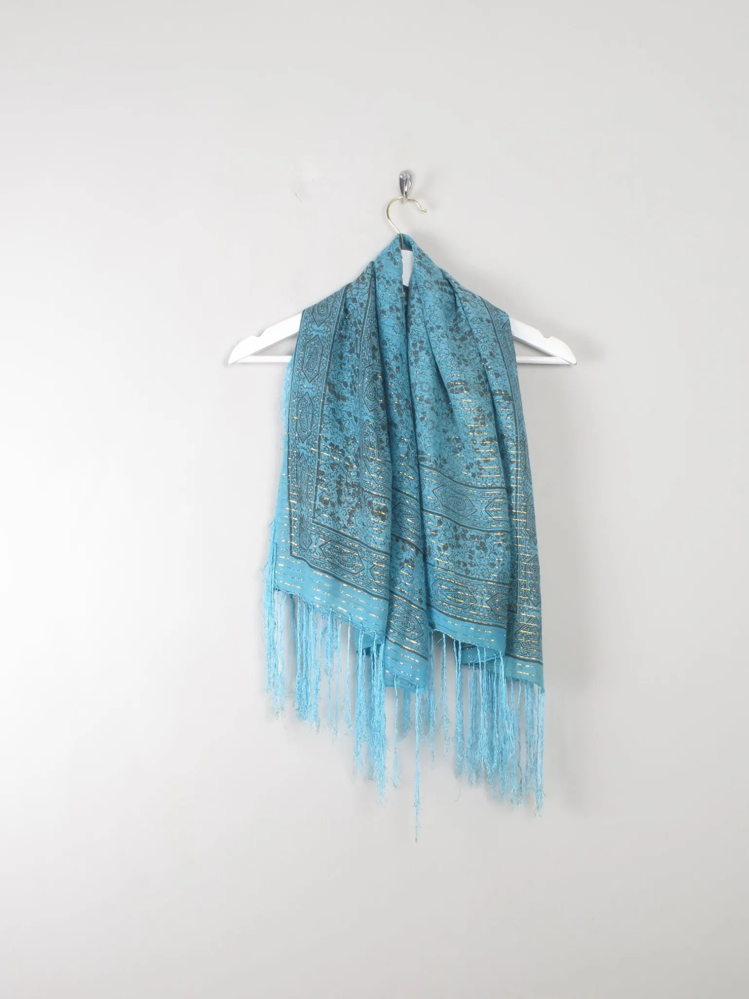 Vintage Turquoise Fringed Large Scarf