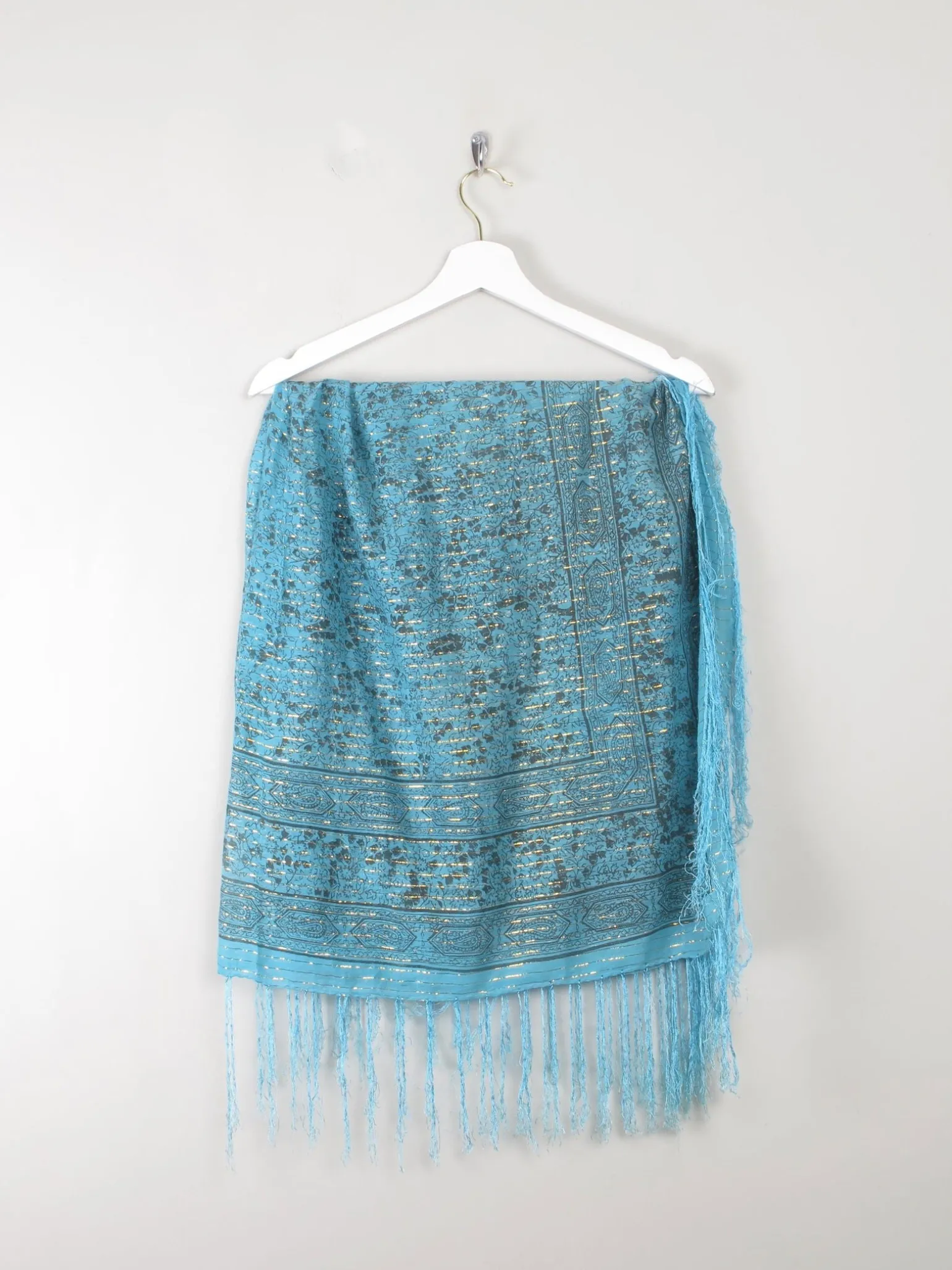 Vintage Turquoise Fringed Large Scarf