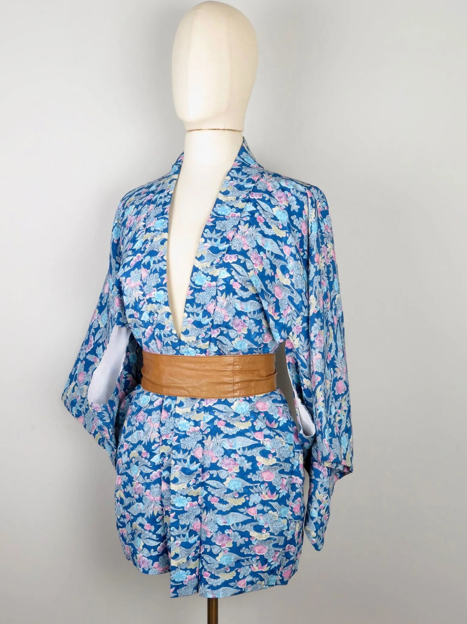 Vintage Turquoise Printed Kimono M