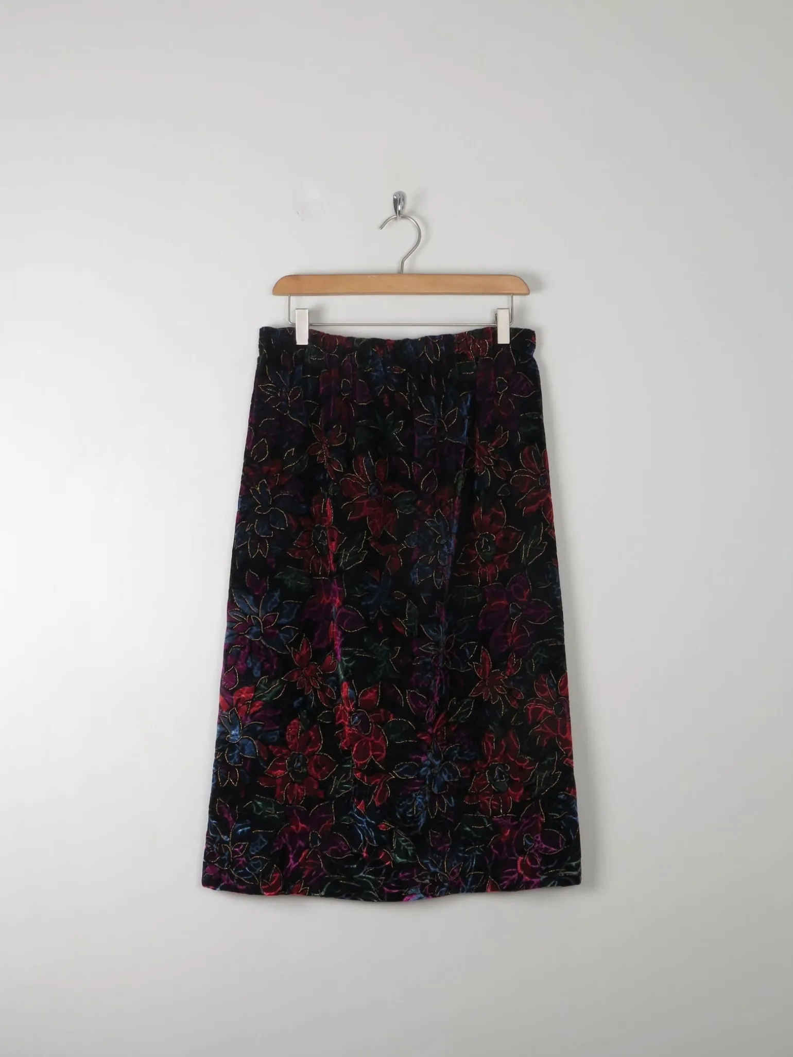 Vintage Velvet Appliqué Skirt M