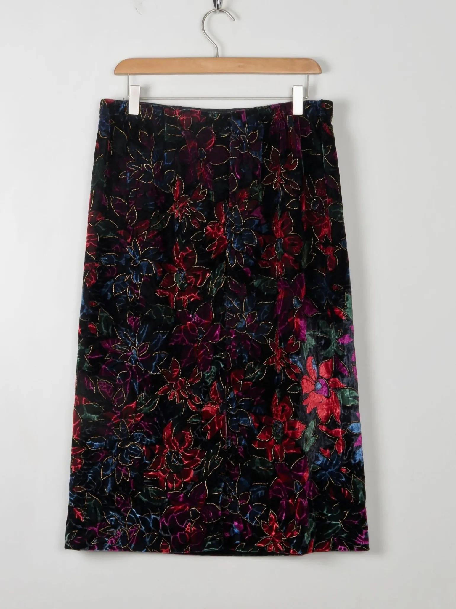 Vintage Velvet Appliqué Skirt M