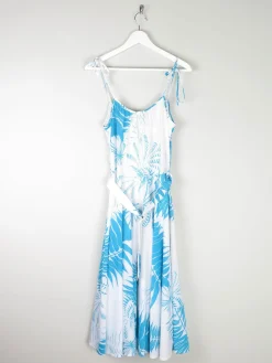 Vintage White & Turquoise 1970s Summer Dress S
