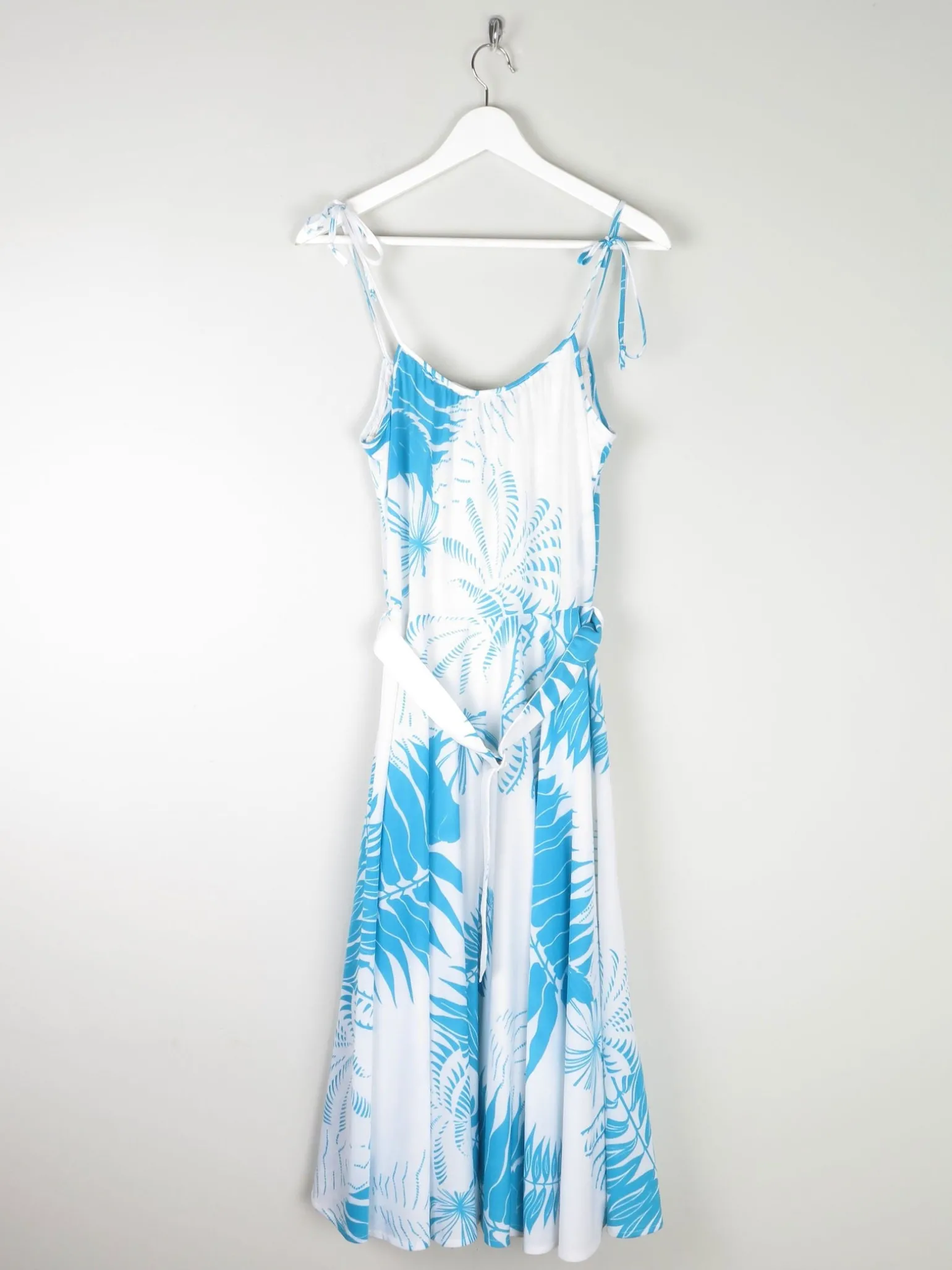 Vintage White & Turquoise 1970s Summer Dress S