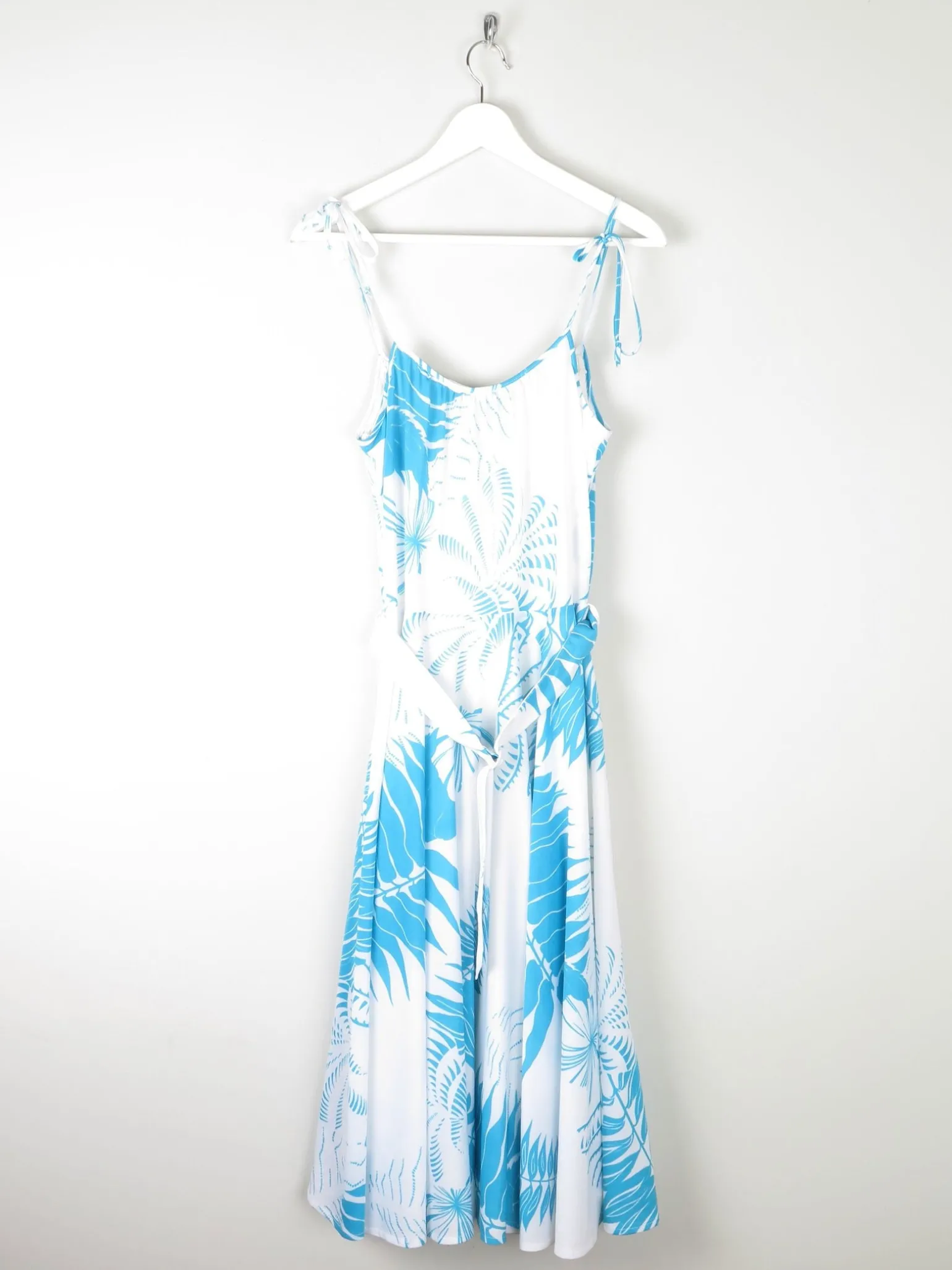 Vintage White & Turquoise 1970s Summer Dress S